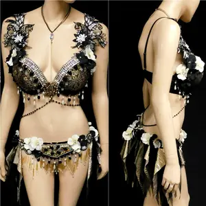 Ready to Ship 36D Bra with Medium Bottom Costume Made by L'Amour Le Allure - Black and Gold Gypsy Forest Fairy Cosplay Costume 2 Piece Set