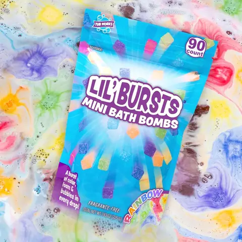 Tub Works Lil' Bursts Mini Kids' Bath Bombs - 90 Minis Inside, Rainbow Themed, Fragrance-Free, Alcohol-Free, Non-Toxic Cleanser, Sensitive Skin-Safe, Bath Shower Cleansing Foam for Skin Repair
