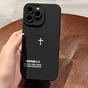 Cross Bible Quotes Christian Aesthetic Phone Case for iPhone 16 11 15 14 13 12 Pro Max XR Plus Black Phone Case, Birthday Christmas Gift, Women Men Christian Gift