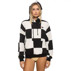 CHECK QUILT RELAXED PULLOVER HOODIE - VINTAGE WHITE // BLACK