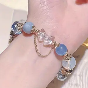 Vintage Palace-Style Blue Beaded Charm Bracelet - Luxury Handcrafted Bangle for Daily Wear, Elegant Jewelry Ideal for Gifting (Sports & Outdoor Accessory Complement)