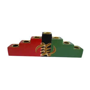 Red, Black, and Green Kwanzaa Kinara – Adinkra God is Supreme Symbol Engraved