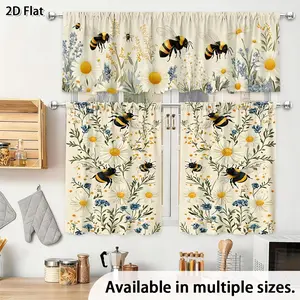 SoftHaven Home USA-Made 3-Piece 2D Flat Spring Garden Bee Curtain Set, Polyester Kitchen Drapes with Fresh Bee & Floral Prints, Premium Decor for Kitchen & Indoor Room Aesthetic