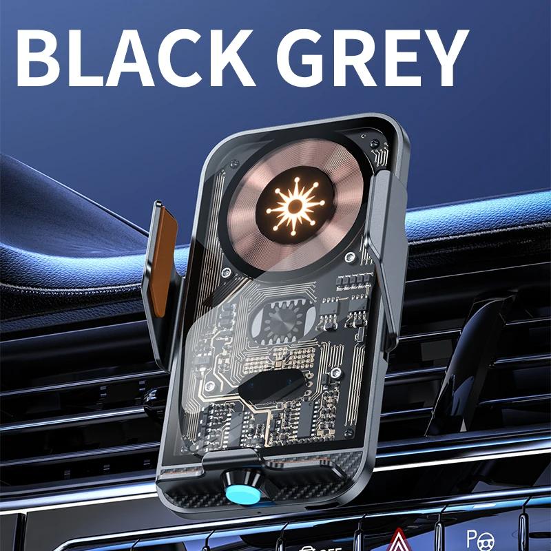 Auto Car Mount Phone Holder Stand Car Wireless Charger  For iPhone Samsung LG Infrared Induction 15W Qi Fast Charging Station Adapter Transparent Adjustable Automatic Cable Clip Device Protection Usb Cellphone  Smartphone Mobile Electronic