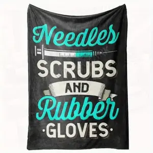 Humorous Medical Theme Flannel Blanket - Unique Design Featuring Needles Sandpaper and Rubber Gloves - Soft Comfy All-Season Use - hine Washable - Perfect for Nurses Phlebotomists and Healthcare Heroes | Playful Nurse Dr | Durable Polyester
