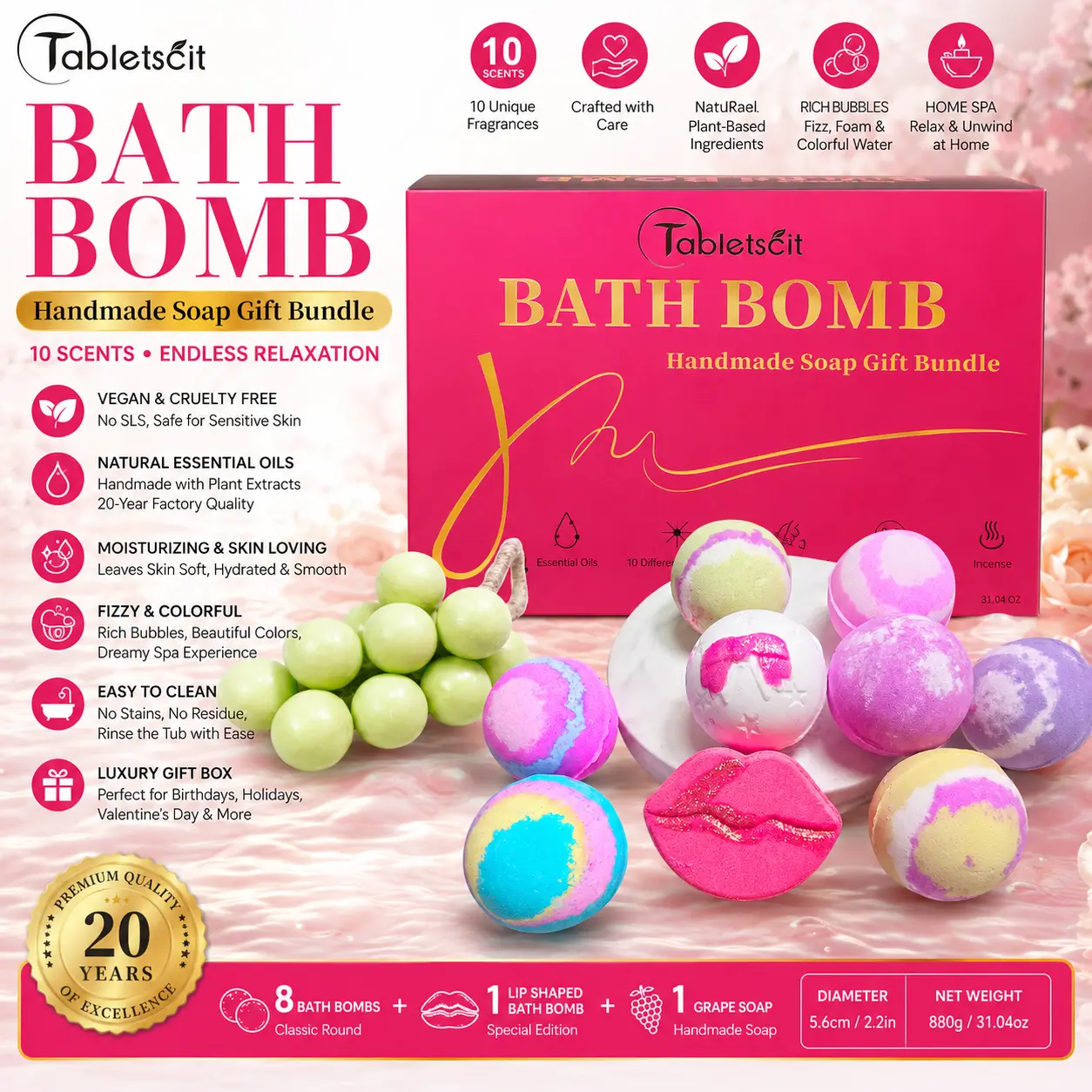 [Luxury Gift Set] Premium Essential Oil Bath Bombs Pack | Natural Organic Fizzy Spa Bath Bombs for Deep Relaxation, Moisturizing & Self-Care