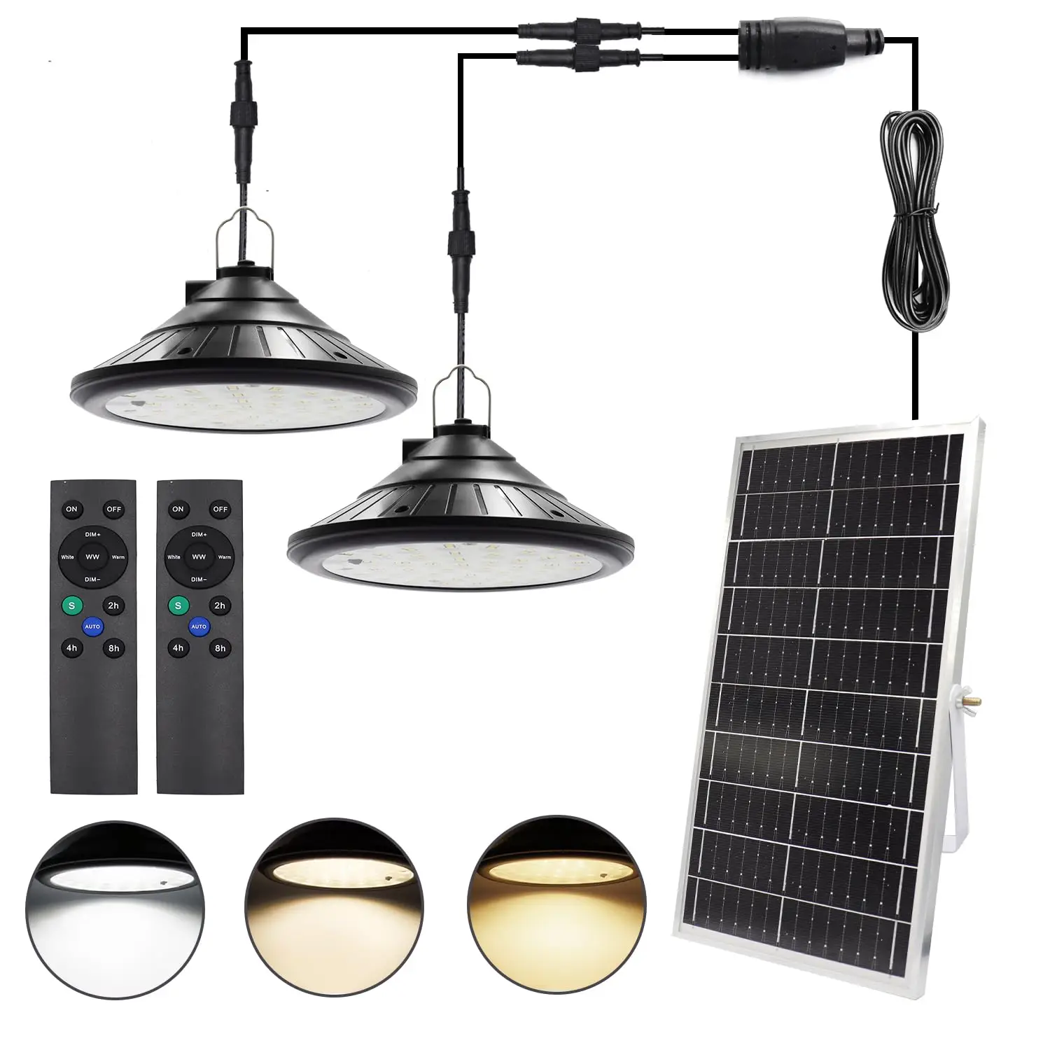 Solar Pendant Light, Solar Shed Light Indoor Outdoor, 4 Modes 120° Adjustable Gazebo Lights,16.4FT Cable IP65 Waterproof Solar Shed Light for Barn, Ga