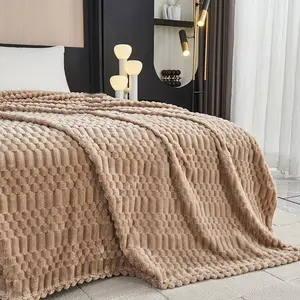 Double-Sided Jacquard Blanket, Minimalist Style, Moisture-Wicking Foldable, Thick Warm Plush, Outdoor Camping Car Blanket, All-Season Portable