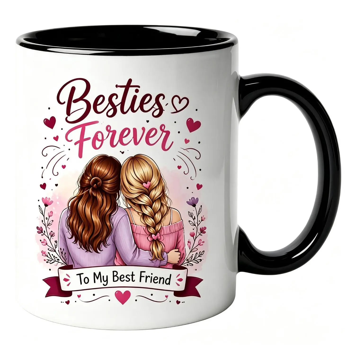 Mug with Cartoon Girls Cute Best Friend Coffee Cup for Soul Sister BFF Birthday Friendship Gift for Female Friends Coworkers Ceramic Tea Mug