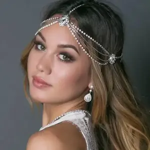 Fashion Bridal Rhinestone Hair Chain Head Jewelry For Women Multilayer Crystal Tassel Hair Jewelry Headbands Wedding Accessories