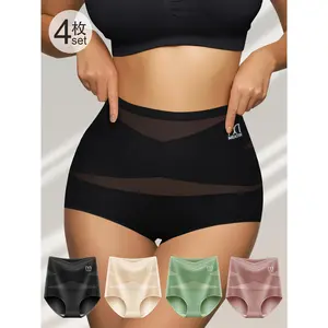 QUASTI 4/8 Pack Silk High Waist Crossover Body Shaping Panties, Tummy Control Panty Hi-Waist Short Tummy Control Shapewear for Women basic tummy Womenswear Comfort, S-XXL