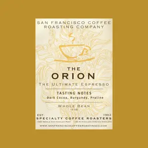 San Francisco Coffee Roasting Company The Orion Espresso Blend 16 oz - Dark Cocoa Burgundy Praline - Specialty Coffee Roasters with Fig & Chocolate Notes