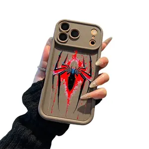 Gothic Blood Splash Dark Spider Print iPhone Case, Large Raised Camera Cutout Shockproof Anti-Drop Soft Silicone Protective Cover, Horror Blood Drip Streetwear Aesthetic Shell Fits iPhone11 12 13 14 15 16 17 Pro Max Plus