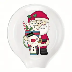 Christmas Santa Coffee Spoon Rest Ceramic Spoon Holder Cafe Bar Accessories, Funny Stove Top Countertop Kitchen Accessories Christmas Thanksgiving Gift for Coffee Lovers, Christmas Holiday Xmas New Year Gift