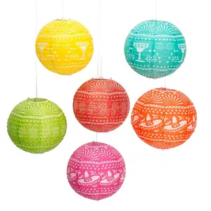 12" Papel Picado Hanging Paper Lanterns - 6 Pc.