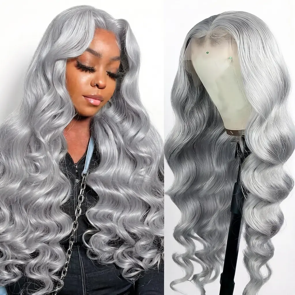 Summer Must 13x6 Grey Lace Front Wigs Human Hair Body Wave Gray Wigs Pre Plucked With Baby Hair Soft Natural Tangle-Free No shedding No Unpleasant Smells Easy To Wear Secure Fit All Day Style Versatility Part Free True To Length #SummerVibes