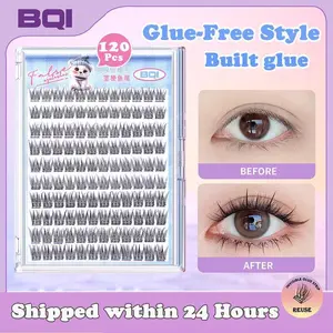 BQI 120 Cluster False Eyelashes Glue-Free Self Adhesive Upgraded Softer C Curl 10-12mm Reusable Tweezer Strip Eyelash Extension Artificial Fiber Makeup Cosmetic
