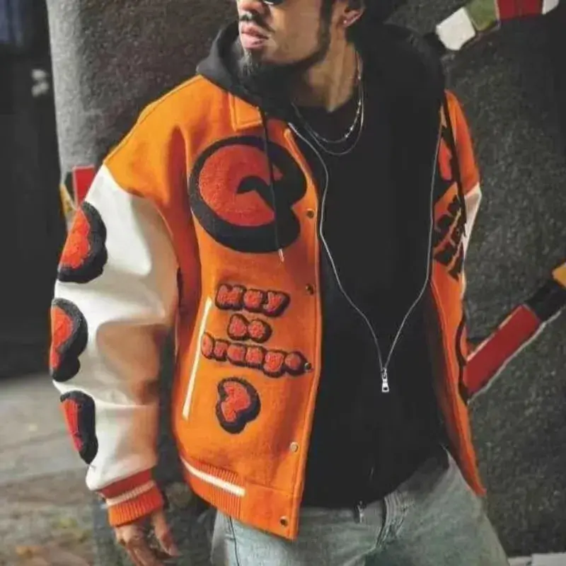 Men's Embroidered Varsity Jacket – PU Leather Sleeve Streetwear