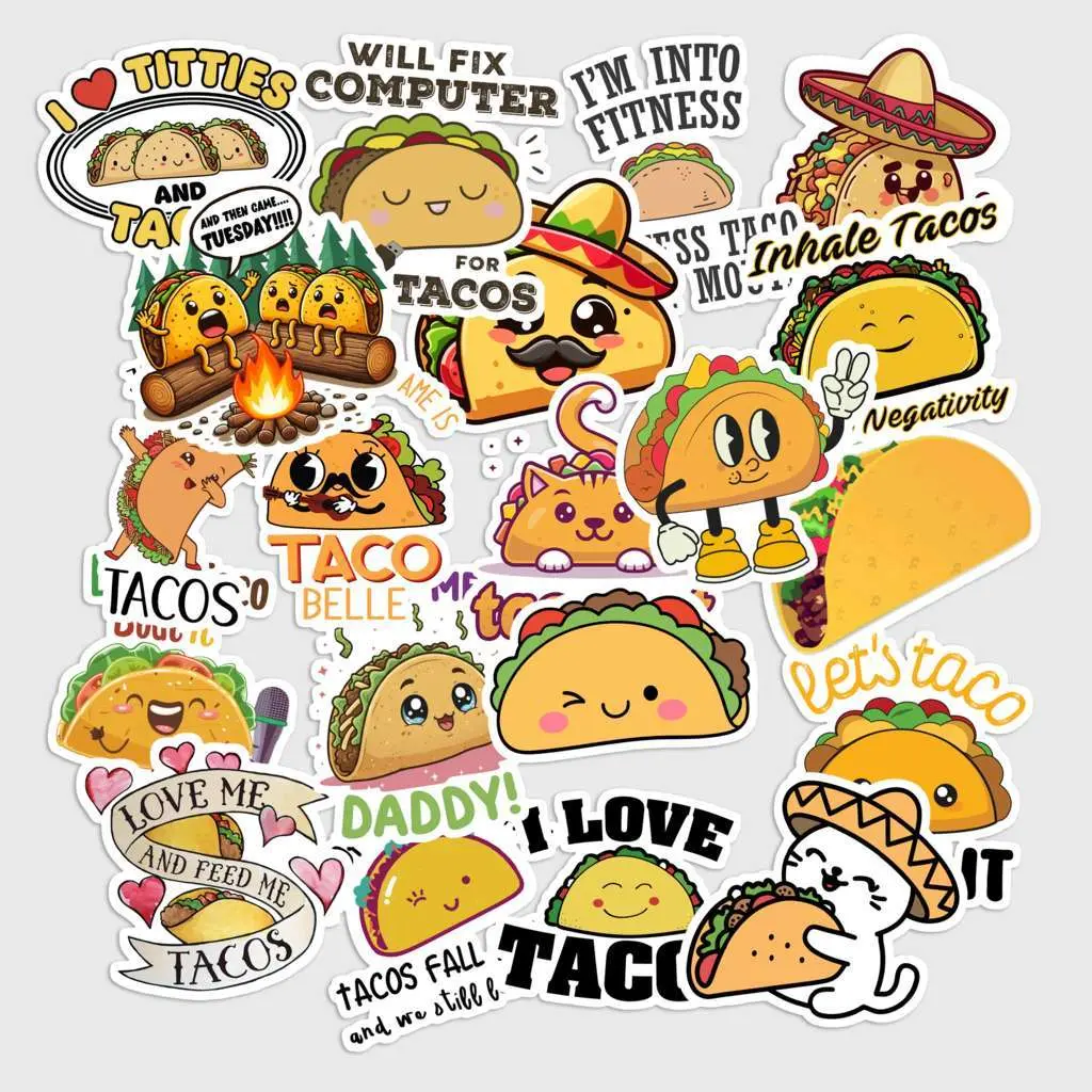 Sticker Pack 20 Taco Lover Sticker Mexican Food Aesthetic Vinyl Decal for Laptop Water Bottle Fun Taco Design for Food Lovers and Bright Style