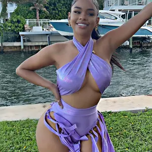 Thee Boutique Luxe Resort Versatile Fringe Swim Set (Lavender)