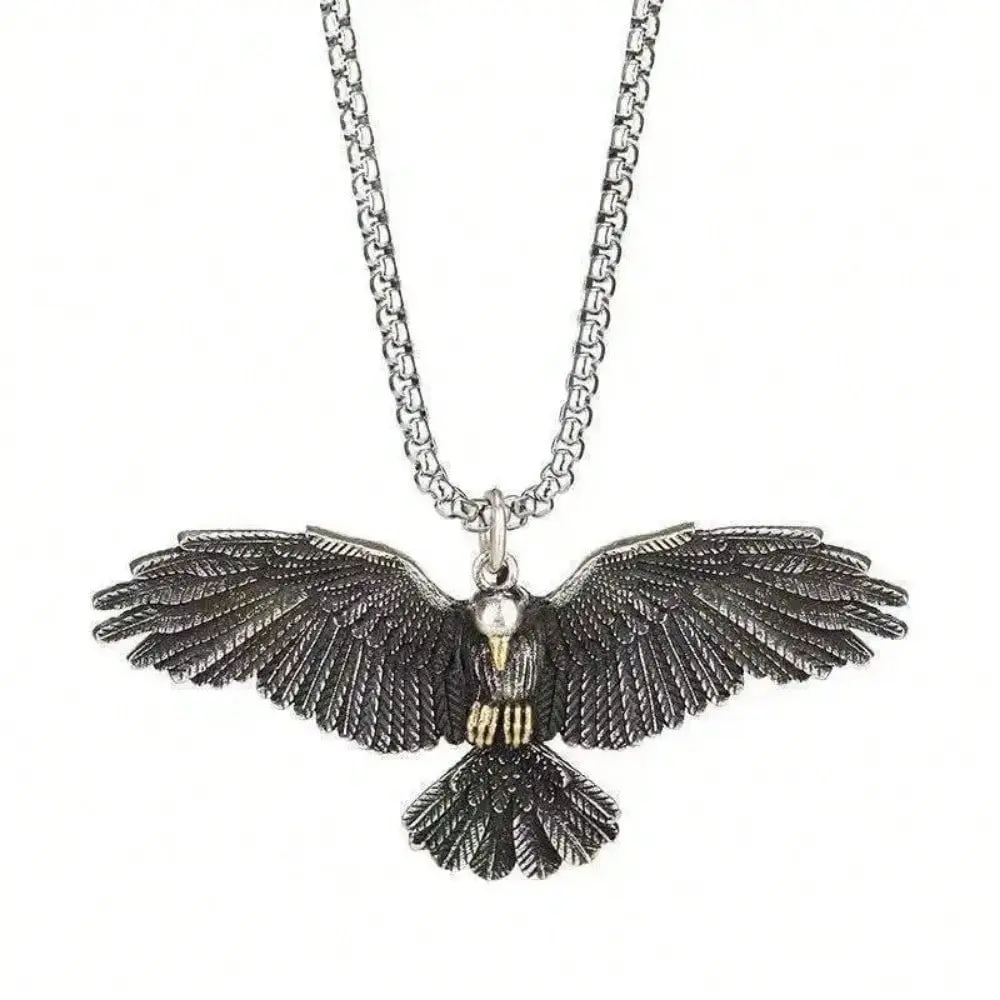 1-Piece Premium 316L Stainless Steel Crow Pendant Necklace - Artfully Crafted Contemporary Minimalist Design Featuring Eagle & Raven Symbolism, Versatile Unisex Jewelry Gift with Adjustable Chain for Everyday Elegance