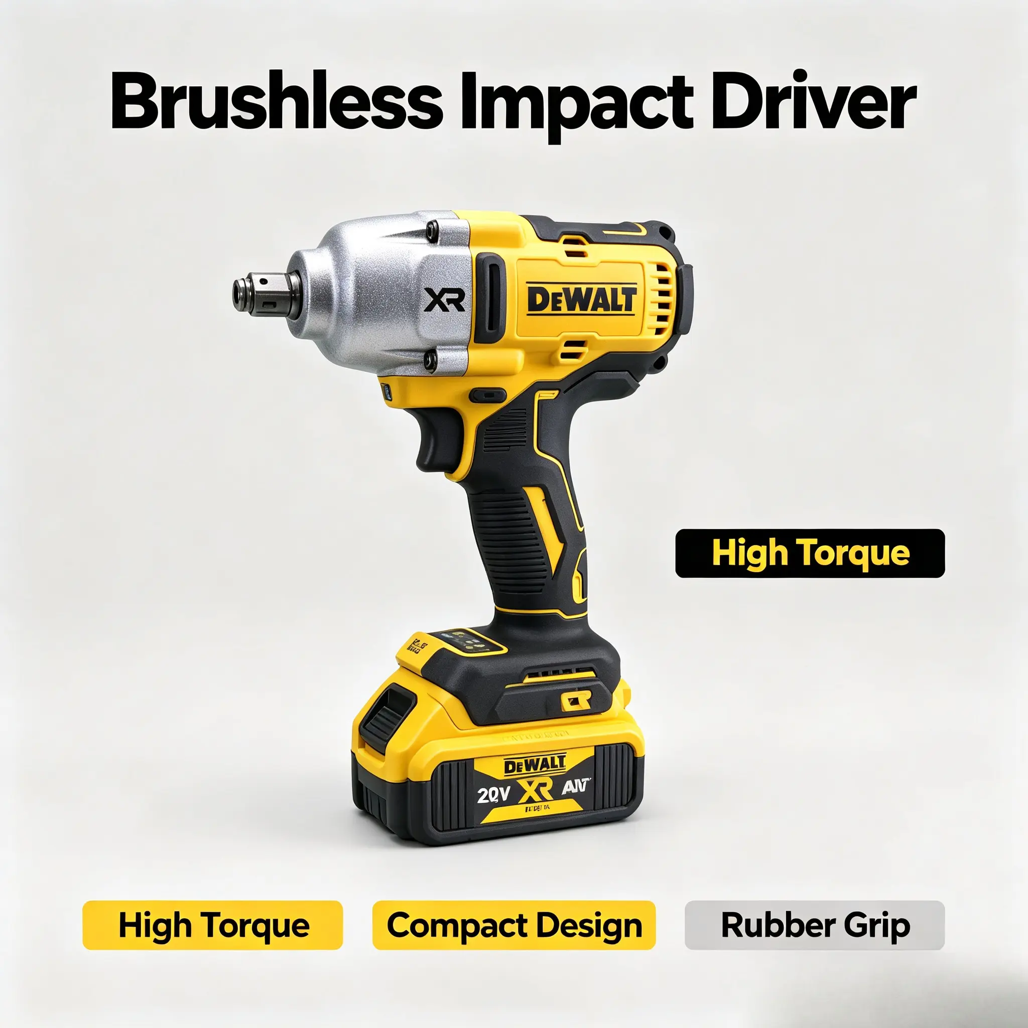 DeWalt 20V Cordless Brushless Impact Wrench - 1/2” Drive Hog Ring Anvil, 2025W High Torque Bare Machine with LED Lights (Hand Tool Accessory)
