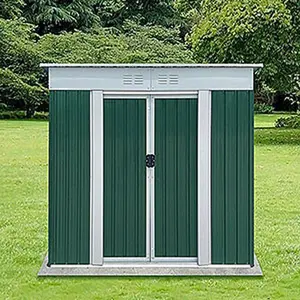 5X3 Feet Small Mini Outdoor Storage Sheds Pent Roof Green With Aluminum Alloy Frame And Sliding Door