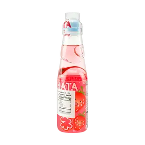 HATAKOSEN Japanese Ramune Soda Strawberry Flavor - 200ml Glass Bottle, Fun Marble Drink for Parties & Refreshment