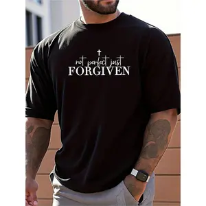 Not Perfect Just Forgiven Cross Graphic Unisex T Shirt Faith Inspirational Quote Tee Streetwear Casual Cotton Top For Church Weekend Gifts