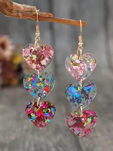 Heart Shaped Sequins Decor Dangle Earrings, Unique Heart Design, Fashionable Jewelry for Women, Trendy All-match & Exquisite Jewelry for Birthday Gift, Trendy Fashionable Accessories