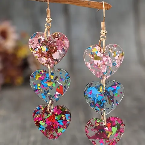 Heart Shaped Sequins Decor Dangle Earrings, Unique Heart Design, Fashionable Jewelry for Women, Trendy All-match & Exquisite Jewelry for Birthday Gift, Trendy Fashionable Accessories