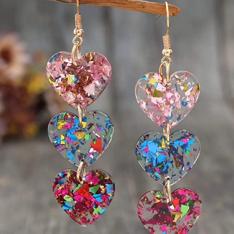 Heart Shaped Sequins Decor Dangle Earrings, Unique Heart Design, Fashionable Jewelry for Women, Trendy All-match & Exquisite Jewelry for Birthday Gift, Trendy Fashionable Accessories