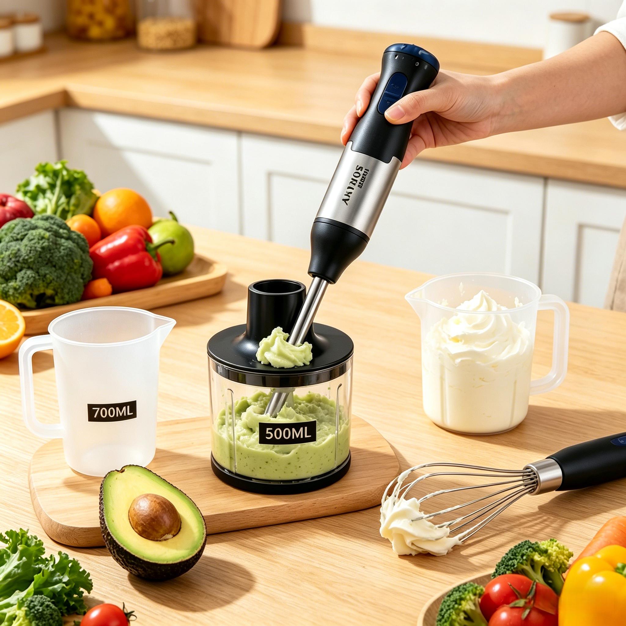 All-in-One Immersion Blender Set for Adult Family Daily Cooking, 110V 60Hz 700W High Watt Electric Blender US Plug Design, Detachable Accessories Easy Washing Multipurpose Tool for Baby Purees Smoothies Juices Kitchen Meal Making