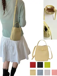 Mini PU Bucket Crossbody Bag, 14x17x7 Cm, Ultra-Light 0.16 Kg, 7 Color Options, Handheld, Shoulder, Crossbody, Fits Phone & Small Items