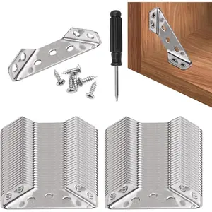 Furniture Corner Connector Triangle Corner Brace, Universal Stainless Steel Corner Connector Bracket Metal Trapeziform Shelf Joint Fastener Support for Shelves, Cabinets, Tables and Chairs (60 Pcs)