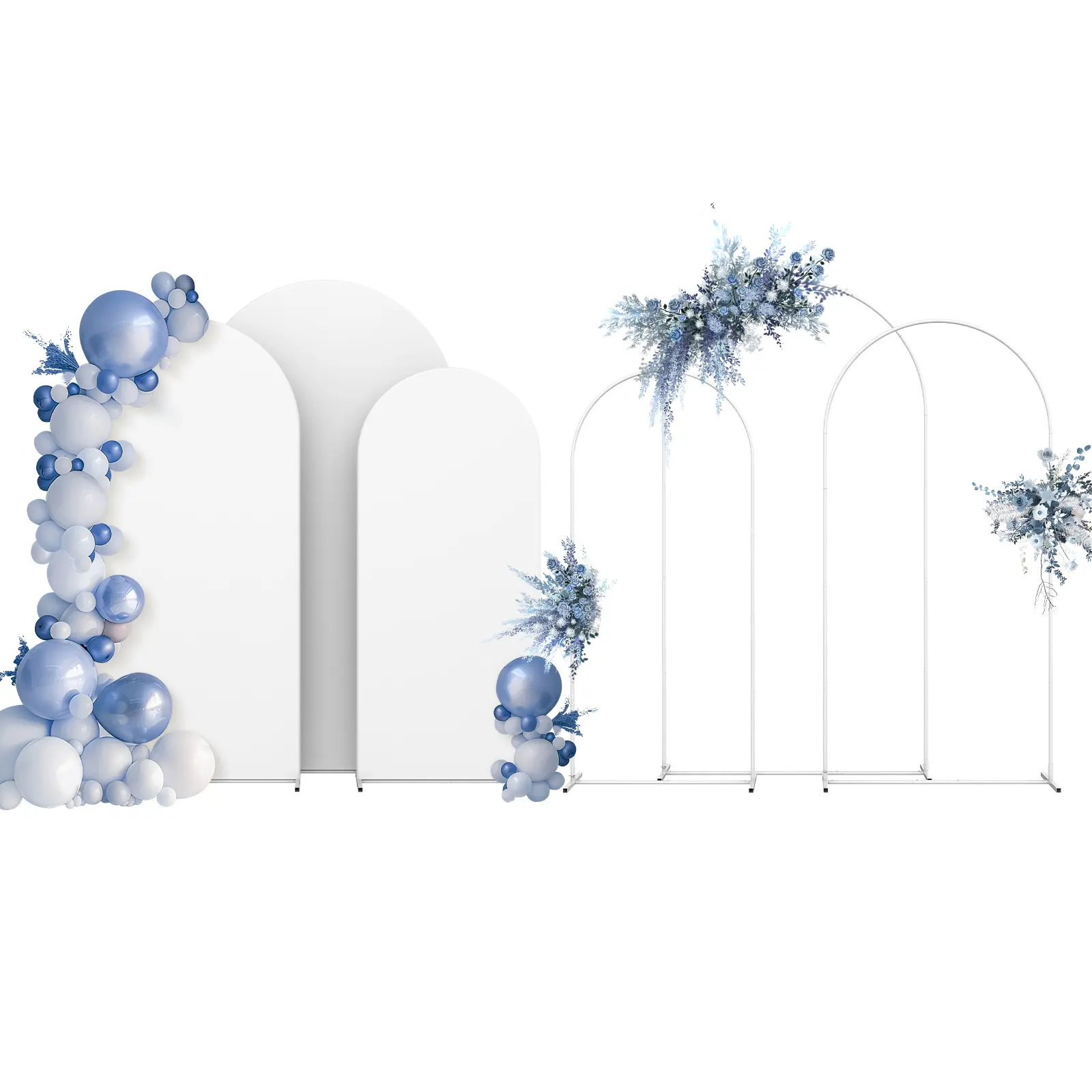 White Metal Balloon Arch Stand Set with Smooth Cover, Large Size 7.3FT×6.6FT×6FT Metal Frame with Spandex Layer, Door-Friendly Party Props Photo Backdrop for Wedding, Birthday Decor, Shipped from US Warehouse (Set Pack), Wedding Events