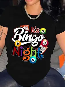 Men's Cotton Casual Fashion Planet Bingo Night Graphic T-Shirt, 1pc Round Neck Short-Sleeve Top