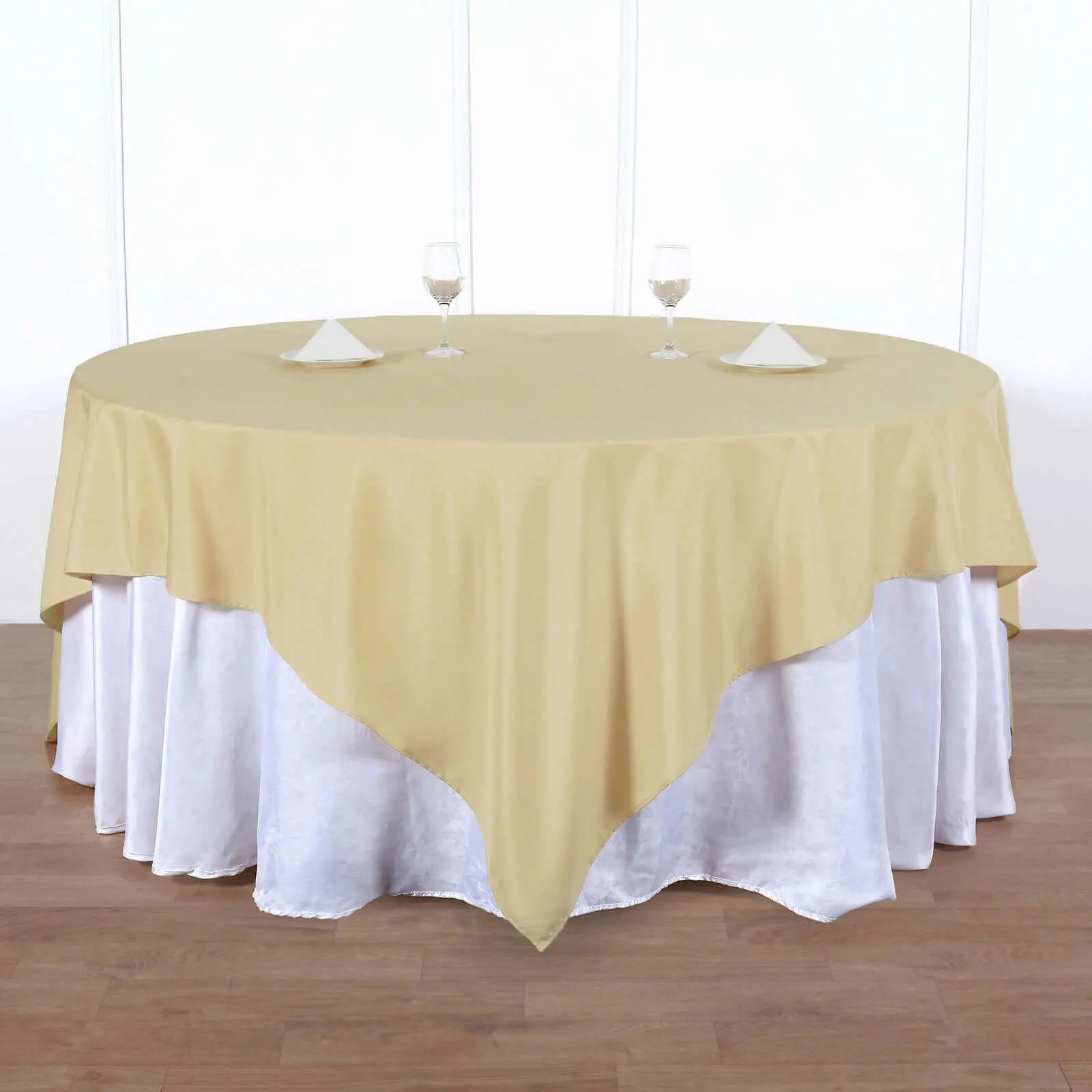 90"x90" Polyester Square Table Overlay, Champagne Event Supply - Wrinkle-Resistant, Durable Topper for Party Use, Display, Dessert Tables