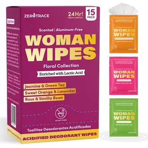 Zero Trace Deodorant Wipes Individually Wrapped for Women - 15 Pack Travel Size Mini Deodorant for On-The-Go - Underarm Sweat Blocking Wipes for Body Odor