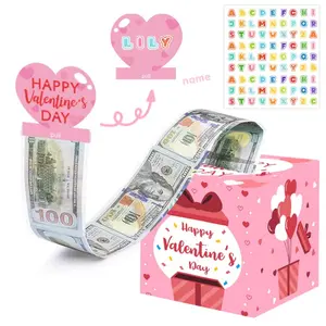 Valentine's Day Money Gift Box, Cash Storage Box with Pull-Out Card, DIY Surprise Gift Box for Lovers, Includes 50 Transparent Bags
