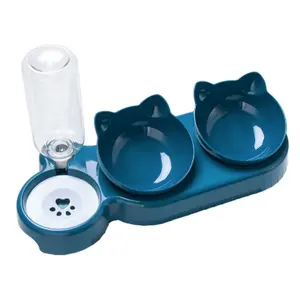 Pet Feeder and Water Dispenser Bowl Double Medium for Cat and Dog 2 in 1 Tilted Rotatable Design Lightweight Automatic Pet Accessory