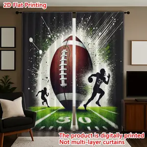 Jit 2D Flat Printing 2PcsDynamic football scene with players silhouettesPattern Curtains,Rod Pocket Curtains Easy To Hang,Semi Blackout Polyester Curtains,Machine Washable,Suitable for Various Scenarios