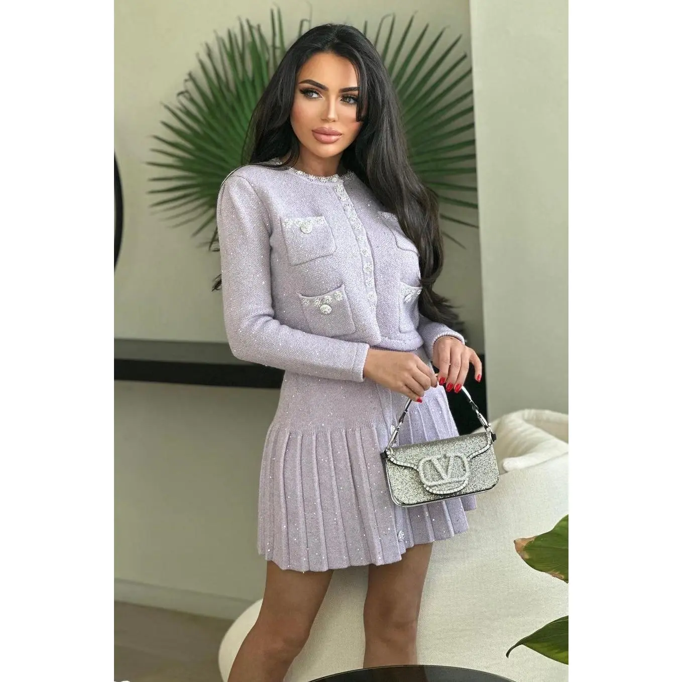 Jessica Bara Melissa Pleated Skirt and Cardigan Set As Seen On Durrani Popal