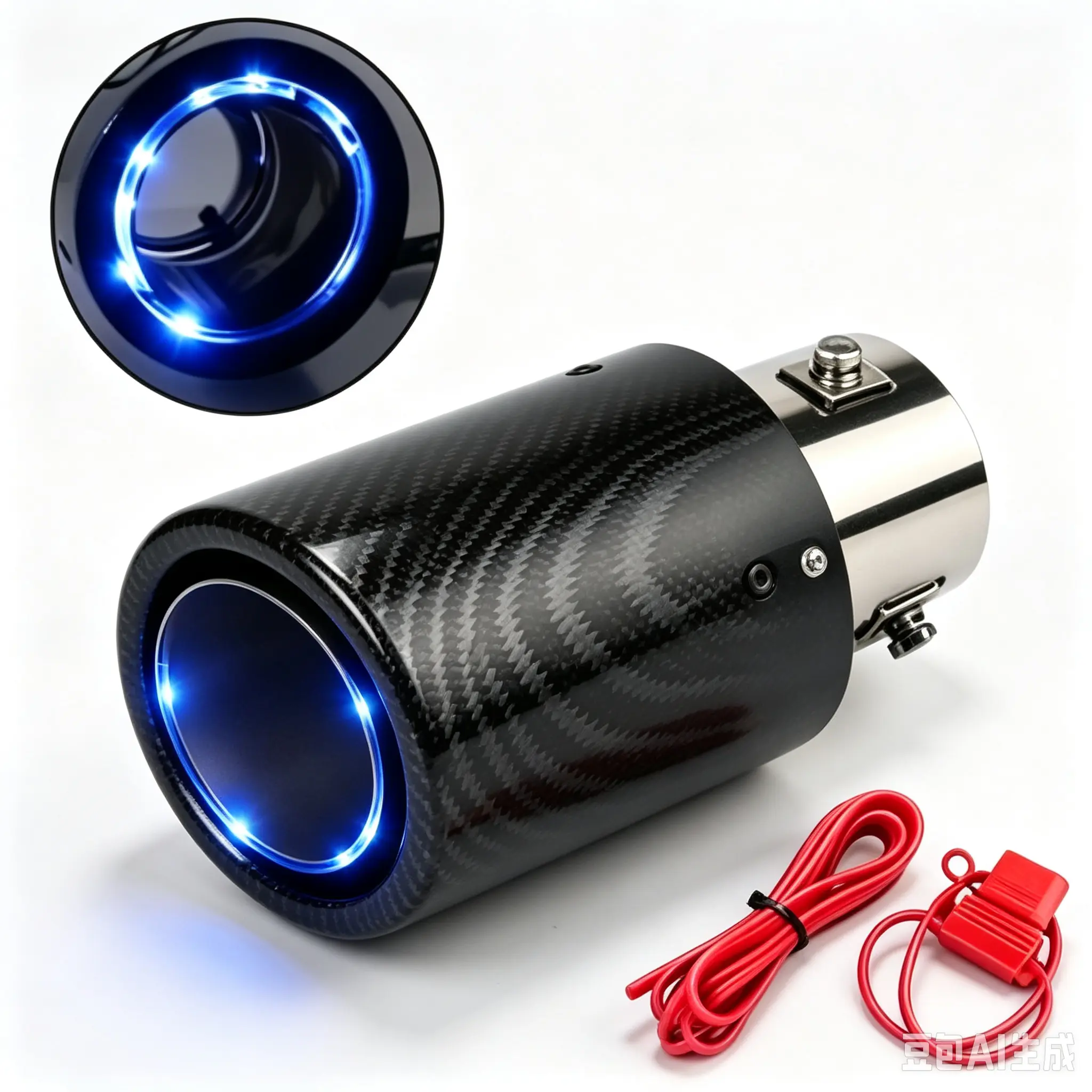Carbon Fiber LED Exhaust Tip - 3-Stage Exhaust Header Pipe Accessory for Custom Car Rear Styling Decor Mod, Daily Driving Use