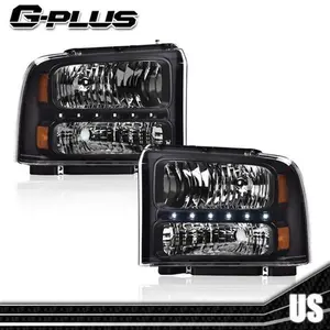 Fit For 2005-2007 Ford F250 F350 F450 F550 Super Duty LED DRL Headlights Black G-PLUS