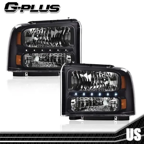G-PLUS LED Headlight Assembly with DRL - Vehicle-Specific Fit for 2005-2007 Ford F250 F350 F450 F550 Super Duty, Black Housing for Car Exterior Upgrade
