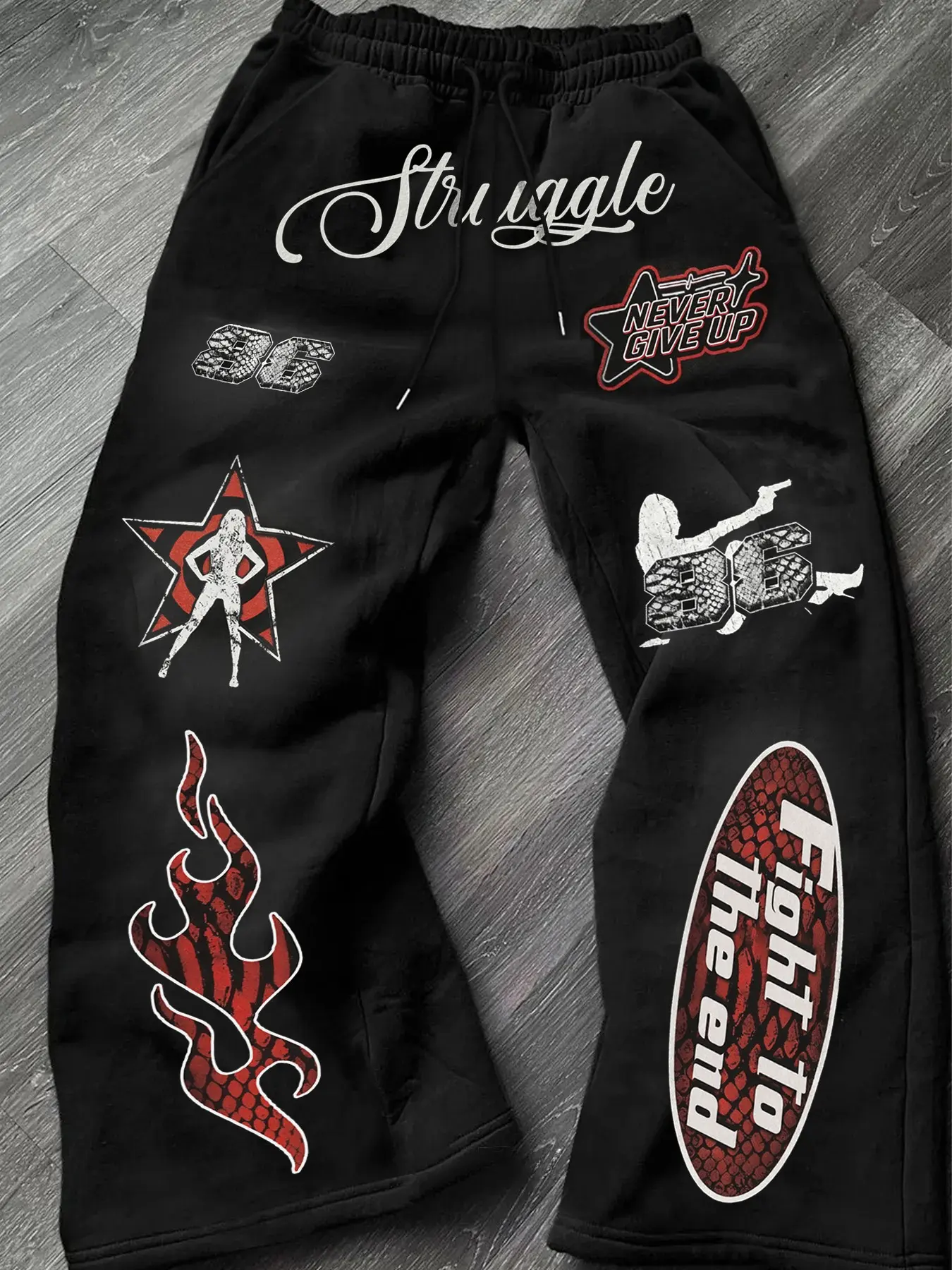 Men's Fashion Street Style Combat Element Graphic Letter Design Loose Fit Comfortable Fabric Sweatpants