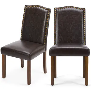 Dining Chairs , High-Quality Padded Leather Dining Chairs with Nail Head Trim and Wooden Legs, Dining Room Chair for Bedroom, Living Room, Dining Room,