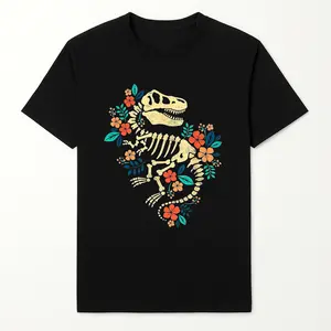Women's Short-Sleeve Round Neck Tyrannosaurus Rex Skeleton Paleontologist T-Shirt - 180g Soft Breathable Cotton Top, Casual Fit Minimalist Style Everyday Streetwear