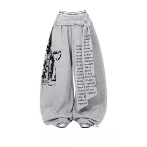 Women's Gothic Y2K Letter-Print Oversized Baggy Wide-Leg Sports Sweatpants, Harajuku 2000s Retro Streetwear, Vintage Casual Aesthetic, 4th of July Festival Trend, TikTok Summer Fashion